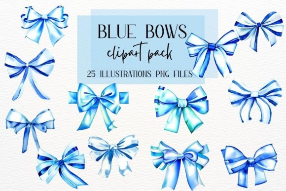 Elevate Your Brand with Watercolor Bows Illustrations, Blue Wate