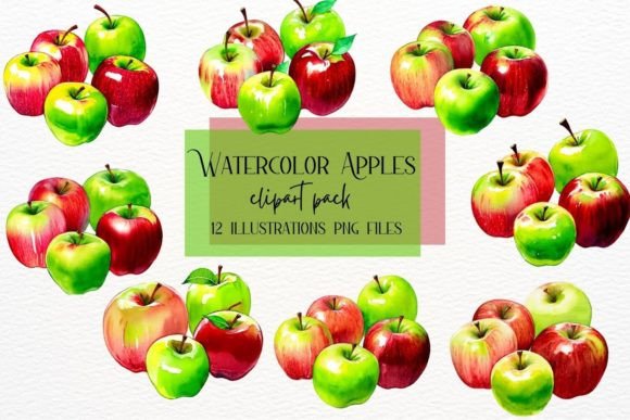 Infuse Your Designs with Organic Charm: The Watercolor Apples Clipart Set