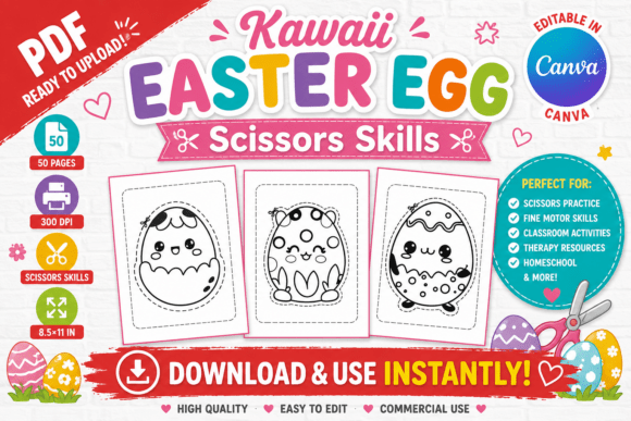 Kawaii Easter Egg Scissors Skills: A Creative Resource for Fine Motor Development