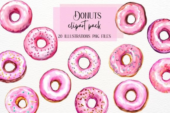 Sweeten Your Designs with Pink Watercolor Donuts Clipart